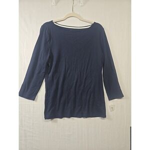 NWT Talbots Tee Women's Large Top‎ 3/4 Sleeve Navy Blue Pima Cotton Pullover